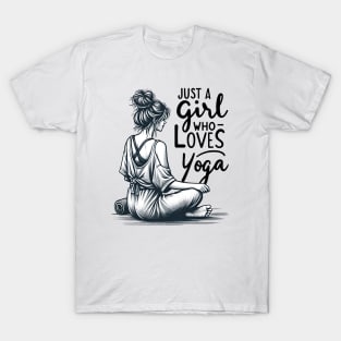 Just a Girl Who Loves Yoga-Girl with Mat and Messy Bun T-Shirt